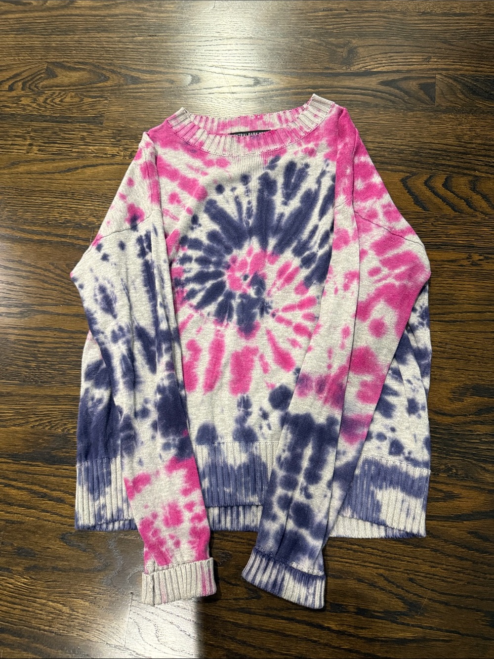 Central Park West Pink & Navy Tie-Dye Crewneck Sweater